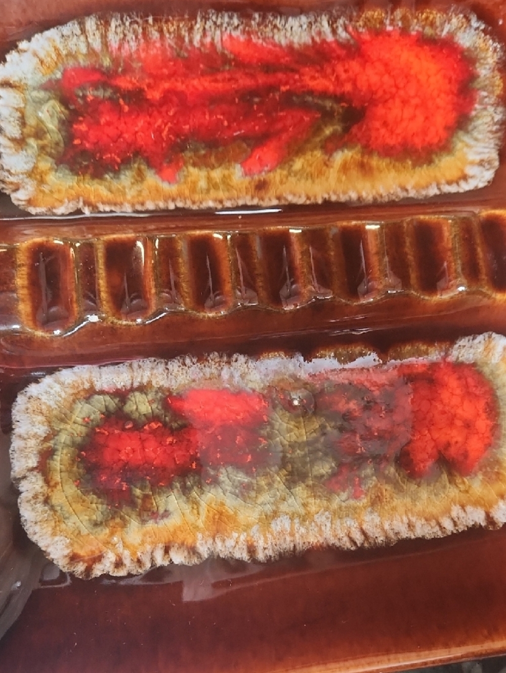 Vintage Ceramic 10" Square Ashtray with Reactive Glaze Brown & Red - Picture 4 of 5
